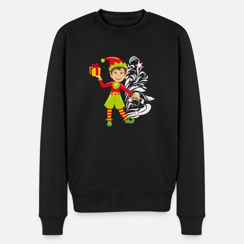 Glückliche Elfe mit einem Geschenk - Männer Premium Bio Pullover - Schwarz
