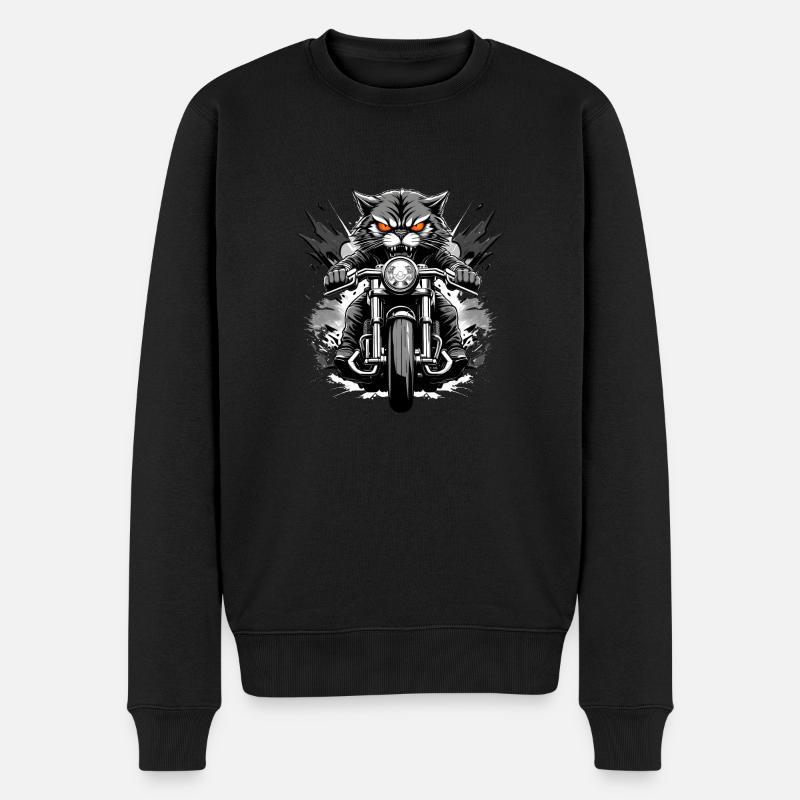 Angry Cat ride Motorcycle - Männer Premium Bio Pullover - Schwarz