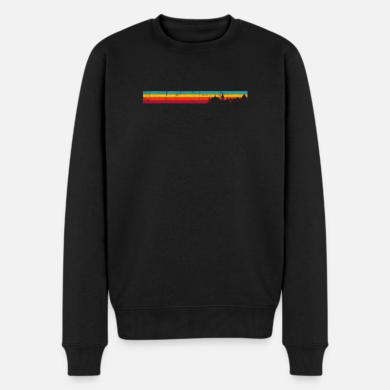 Retro Skyline Sonnenuntergang Silhouette - Männer Premium Bio Pullover - Schwarz