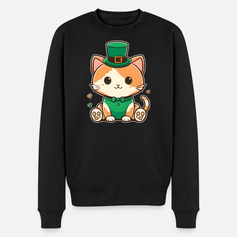 Leprechaun-Kätzchen im Grün - Männer Premium Bio Pullover - Schwarz