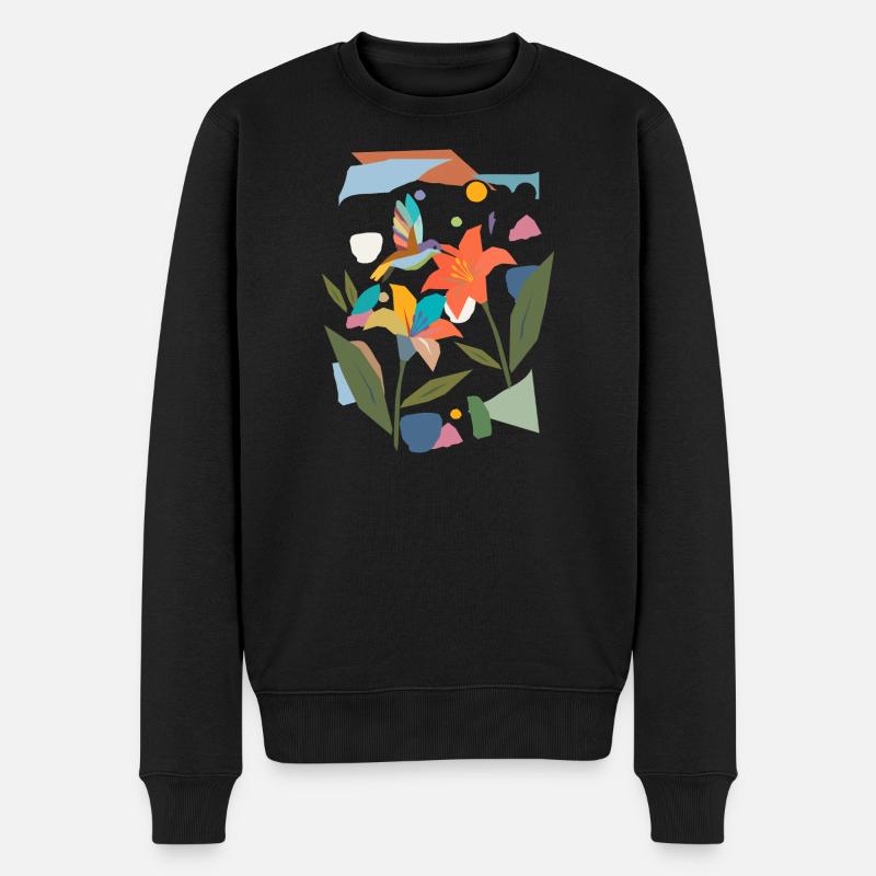 Bunter Kolibri mit Blüte – Farbenfrohes Naturmotiv - Männer Premium Bio Pullover - Schwarz