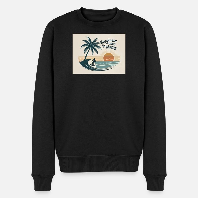 Surfer reitet Welle mit Sonnenuntergang am Meer - Männer Premium Bio Pullover - Schwarz