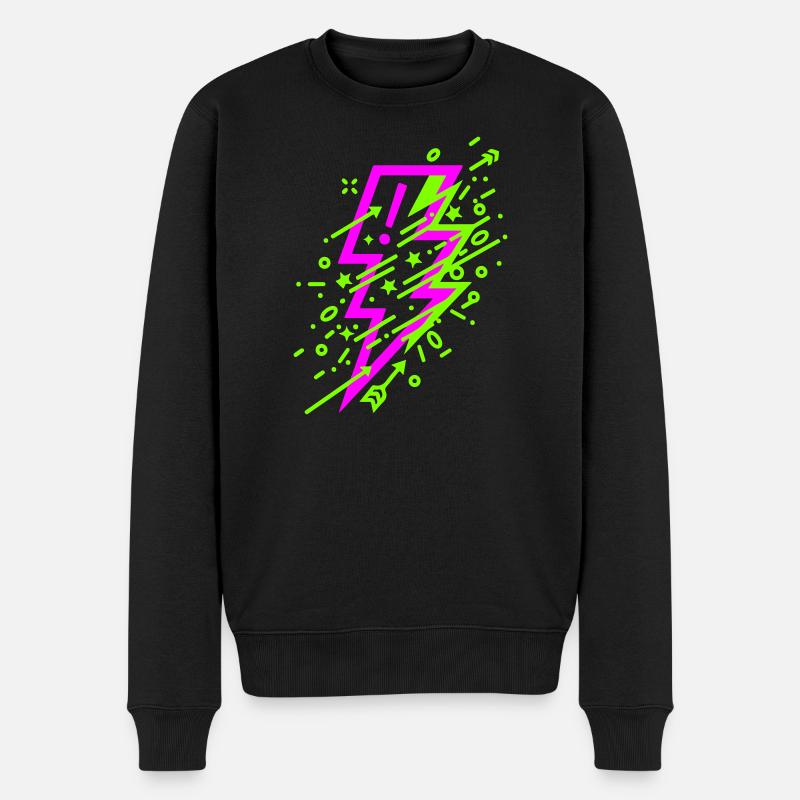 Lebendige kosmische Blitze in Neon - Männer Premium Bio Pullover - Schwarz