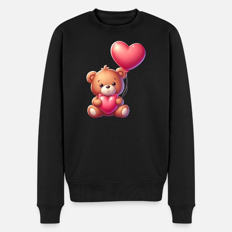 Teddybär mit Herzballon - Männer Premium Bio Pullover - Schwarz