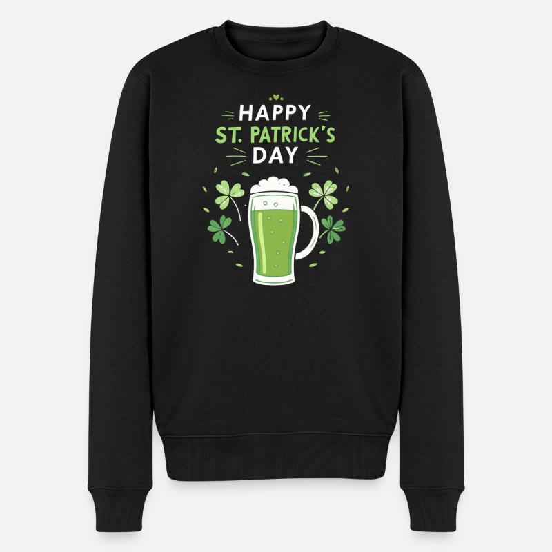 Verre vert Saint-Patrick et trèfles - Pull Premium bio Homme - noir