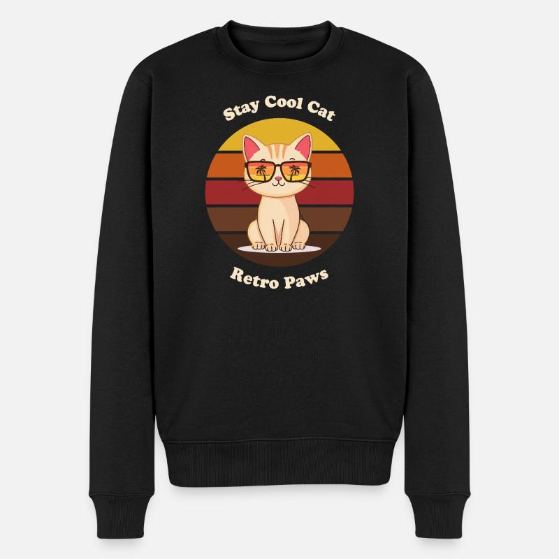 Retro Cool Cat - Männer Premium Bio Pullover - Schwarz