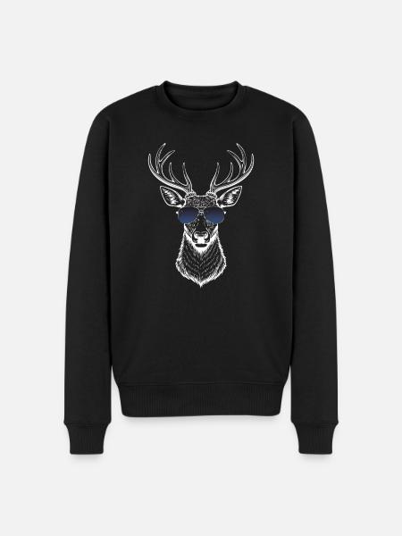 Reh mit Sonnenbrille - Männer Premium Bio Pullover - Schwarz