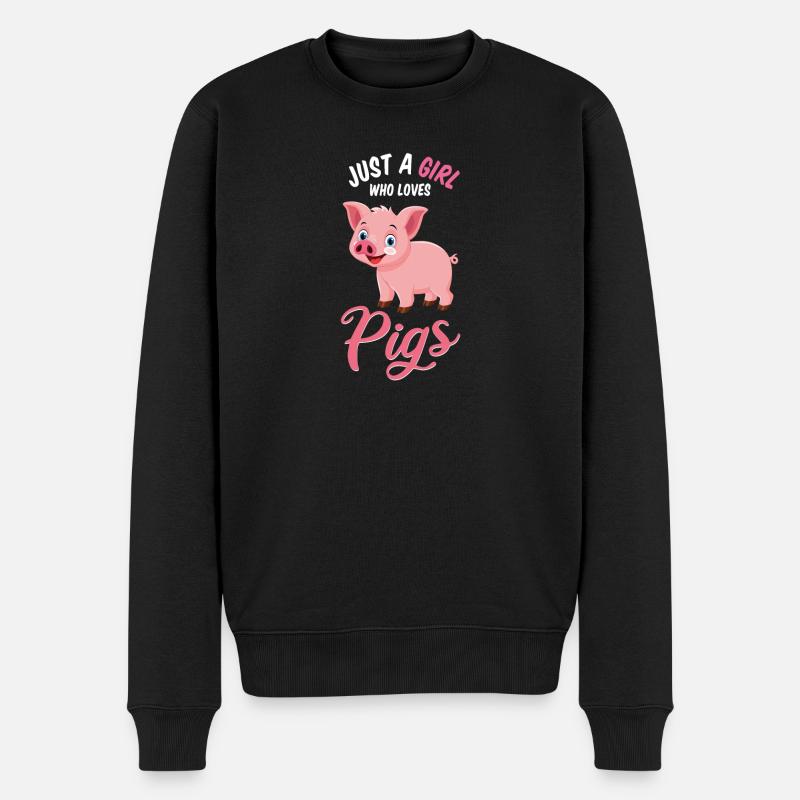 Schwein Mädchen Pink Süß Liebe Geschenkidee - Männer Premium Bio Pullover - Schwarz