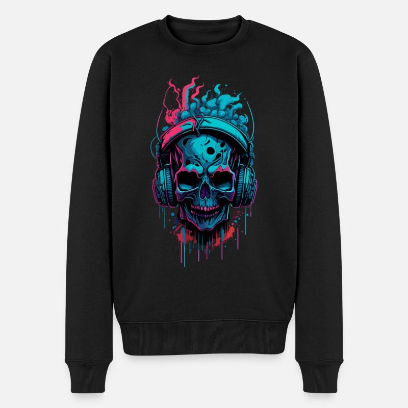 Graffiti Headphone Skull - Männer Premium Bio Pullover - Schwarz