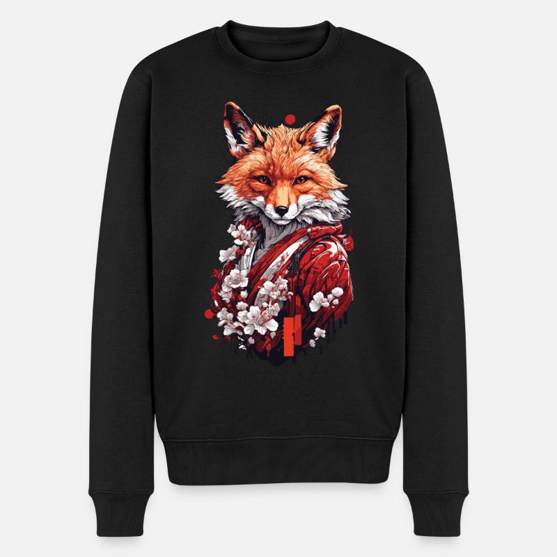 Magischer Fuchs & Kirschblüten Japanische Ästhetik - Männer Premium Bio Pullover - Schwarz