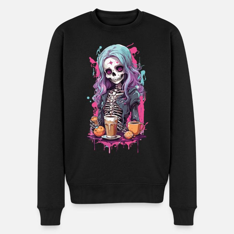 Gothic Kawaii Skull Frühstück Design - Männer Premium Bio Pullover - Schwarz
