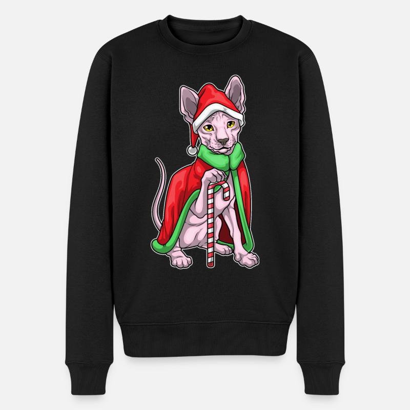 Sphynx Katze Weihnachten Zuckerstange - Männer Premium Bio Pullover - Schwarz