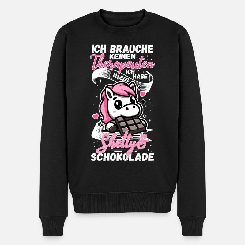 Lustiger Pferde Spruch Therapeut Shetty Pony - Männer Premium Bio Pullover - Schwarz