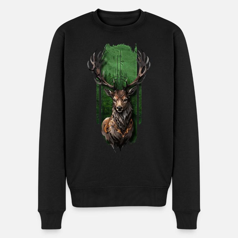 Königlicher Hirsch - Männer Premium Bio Pullover - Schwarz