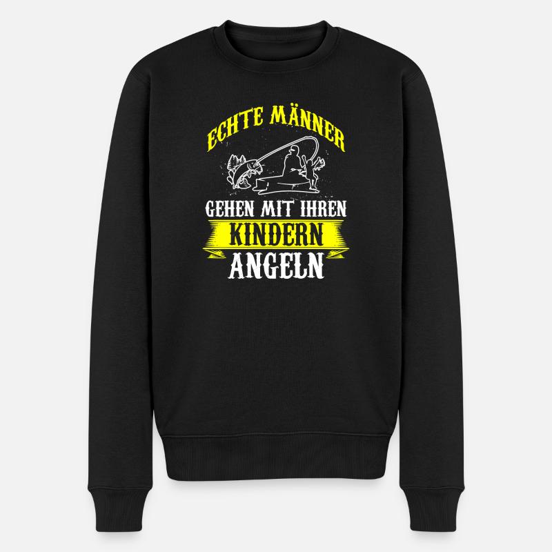 Echte Männer gehen mit ihren Kindern Angeln - Männer Premium Bio Pullover - Schwarz