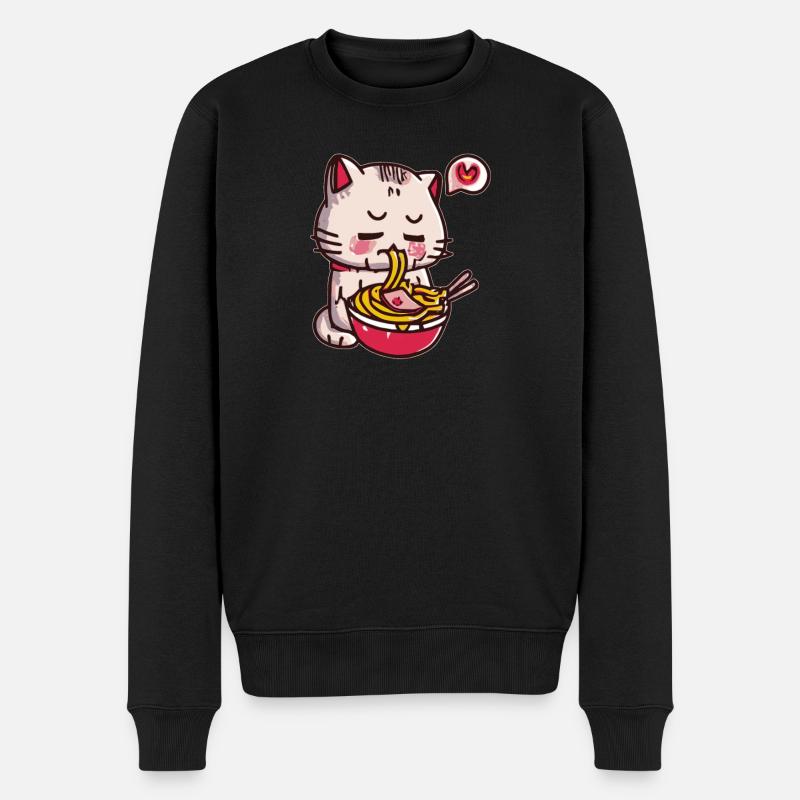Kawaii Ramen Chat triste - Pull Premium bio Homme - noir