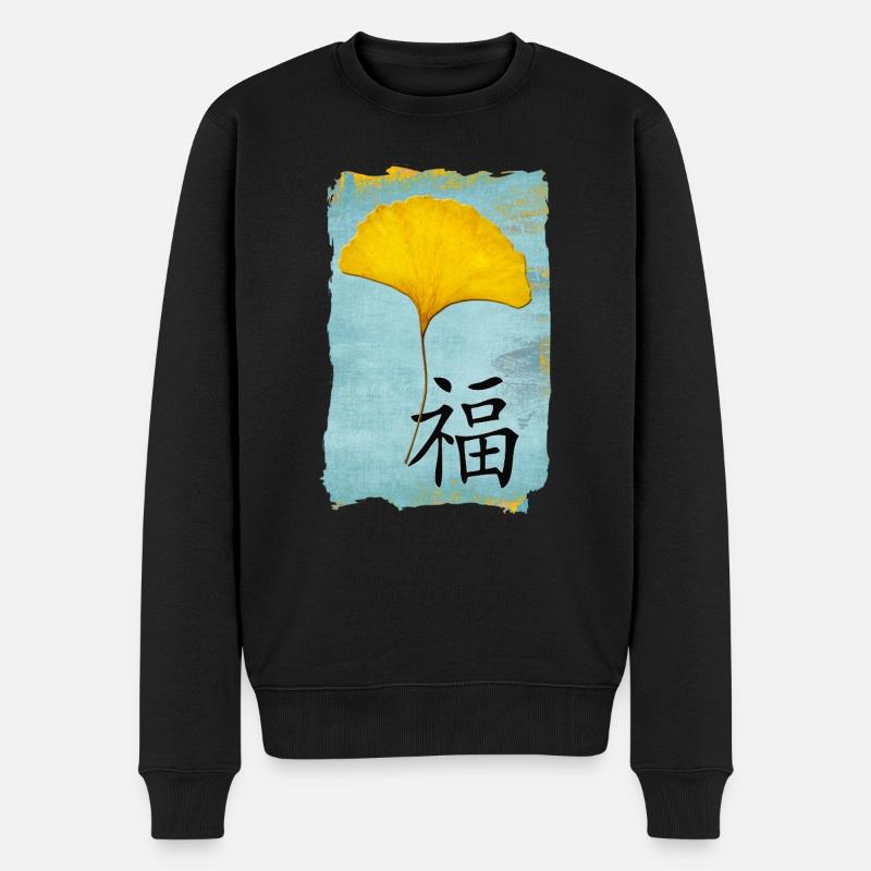 Ginkgo Feng Shui Design Glück 1.0 - Männer Premium Bio Pullover - Schwarz