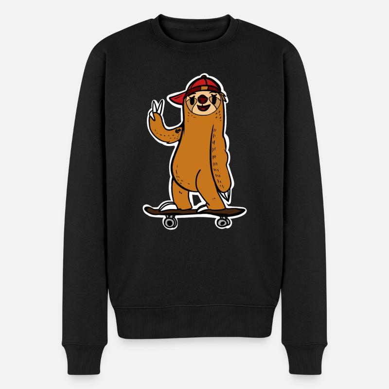 Skateboard Faultier - Männer Premium Bio Pullover - Schwarz
