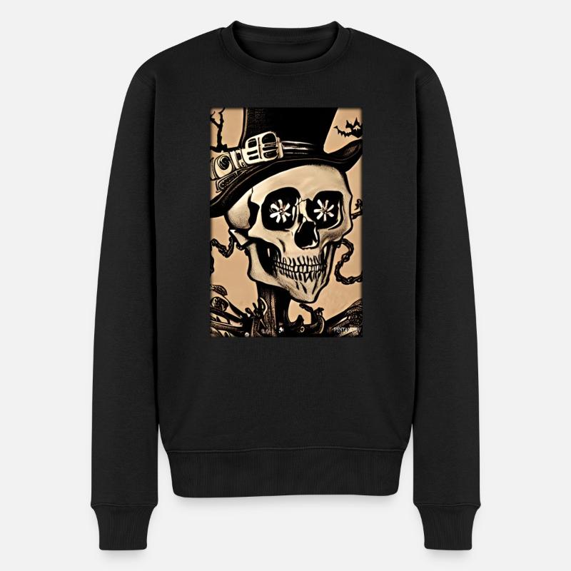 Skelett Totenschädel Blume Steampunk Halloween - Männer Premium Bio Pullover - Schwarz