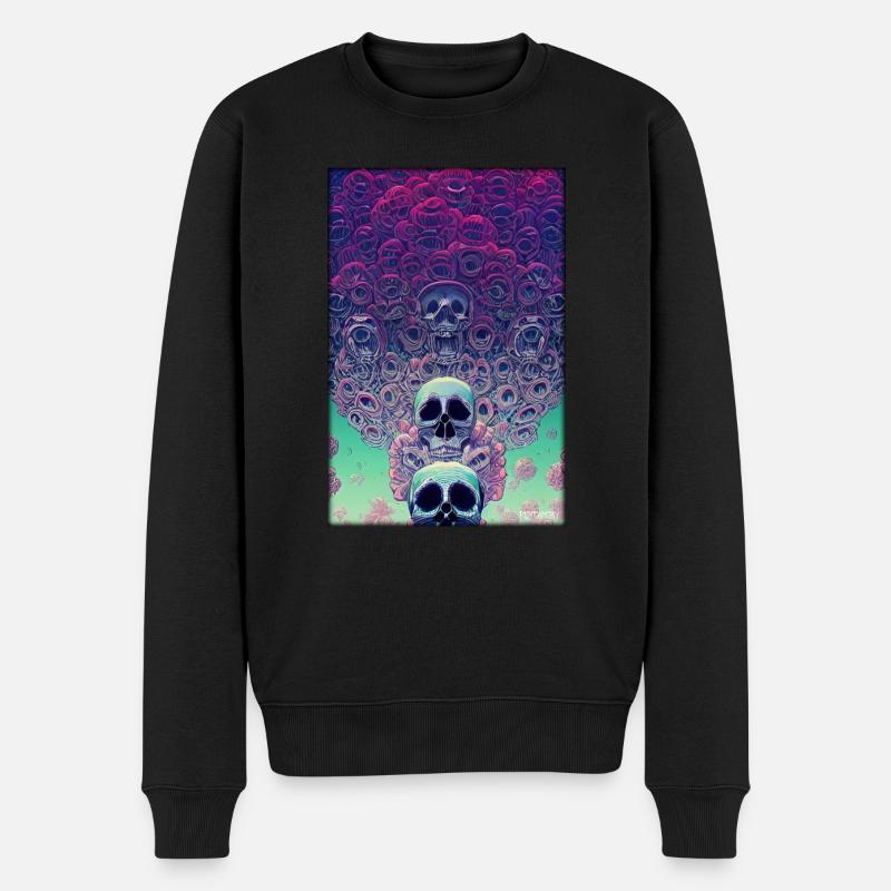 Skull Fleurs Rose Nuage - Pull Premium bio Homme - noir