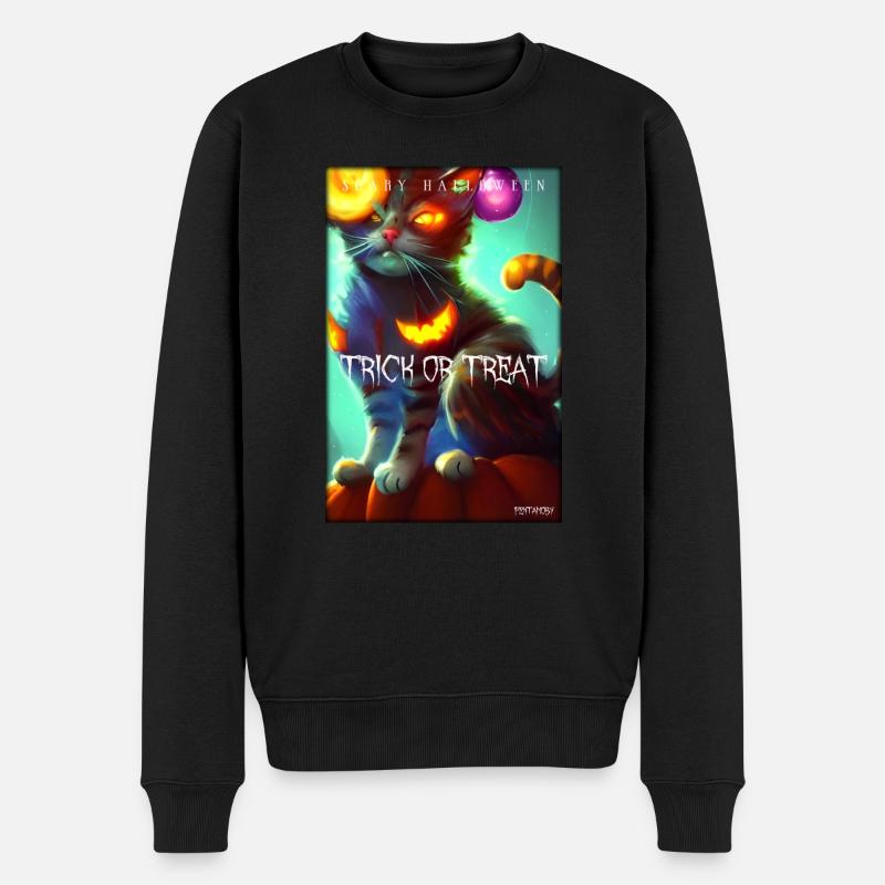 Happy Halloween Grummel Katze Kürbis Süßes Saures - Männer Premium Bio Pullover - Schwarz