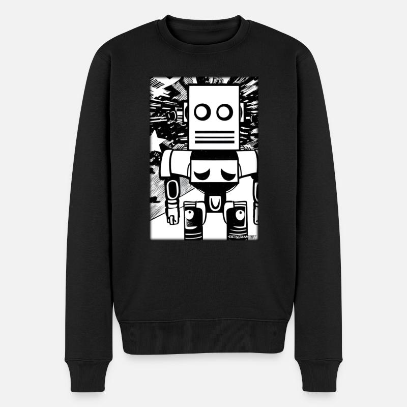 Roboter Comic Zukunft Cyborg Maschine Technik - Männer Premium Bio Pullover - Schwarz