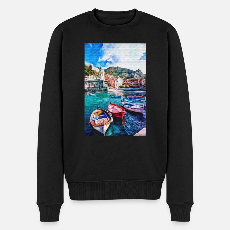 Vintage San Gimignano Siena Gemälde Cinque Terra - Männer Premium Bio Pullover - Schwarz