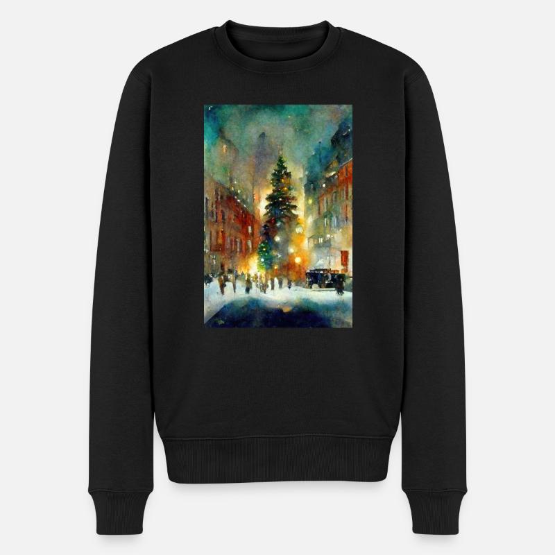 Aquarelle Ville de Noël - Pull Premium bio Homme - noir