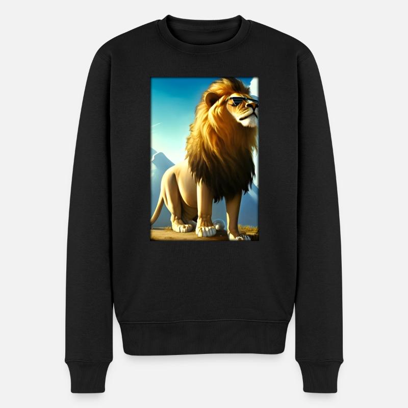 Löwe Sonnenbrille Raubkatze Wildtier Löwenkopf - Männer Premium Bio Pullover - Schwarz