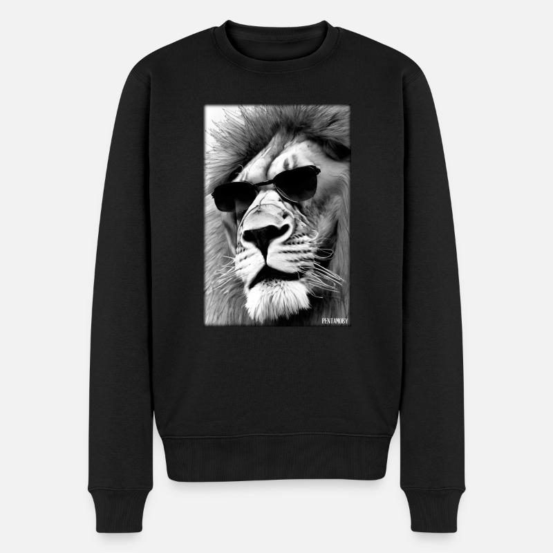 Löwe Sonnenbrille Raubkatze Wildtier Löwenkopf - Männer Premium Bio Pullover - Schwarz