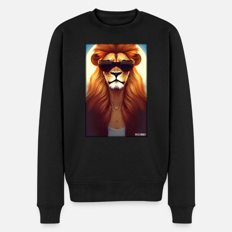 Löwe Sonnenbrille Raubkatze Wildtier Löwenkopf - Männer Premium Bio Pullover - Schwarz