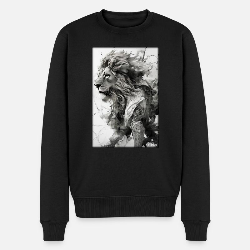Löwe Raubkatze Wildtier Löwenkopf Löwenmähne Tier - Männer Premium Bio Pullover - Schwarz