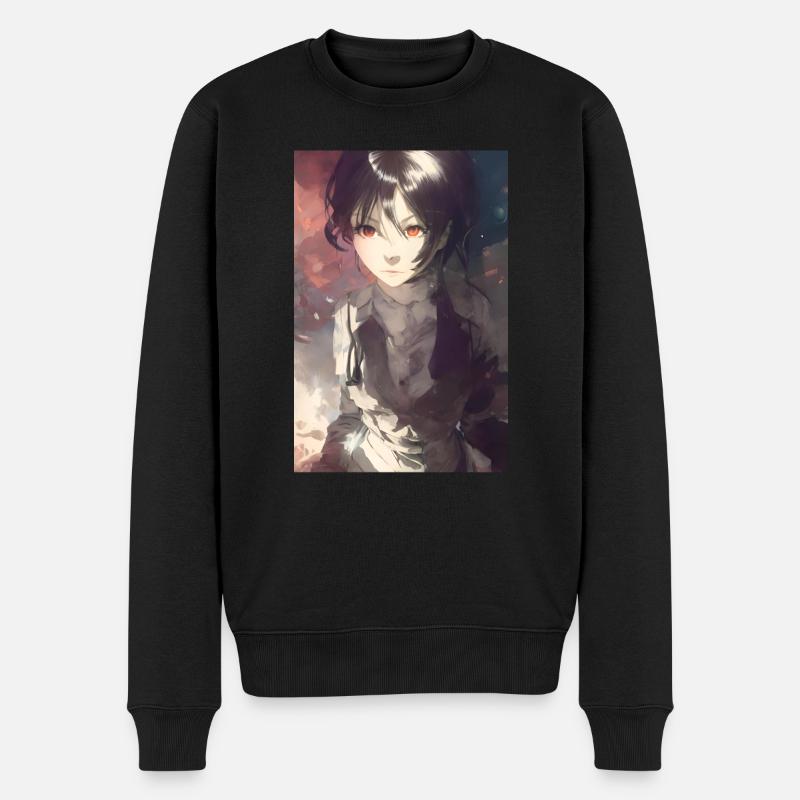 Anime Girl mitschwarzem Haar - Männer Premium Bio Pullover - Schwarz