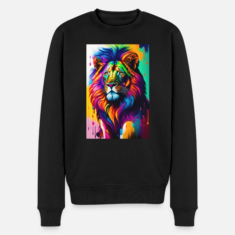 lion coloré - Pull Premium bio Homme - noir