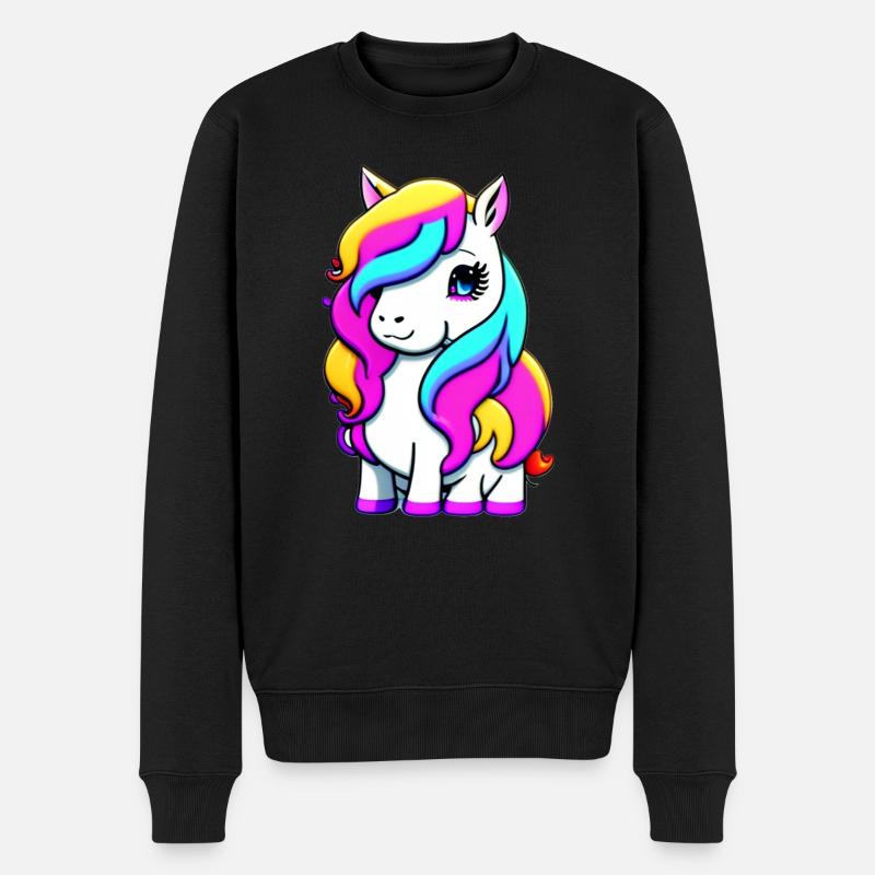 Süßes Einhorn für Mädchen - Männer Premium Bio Pullover - Schwarz