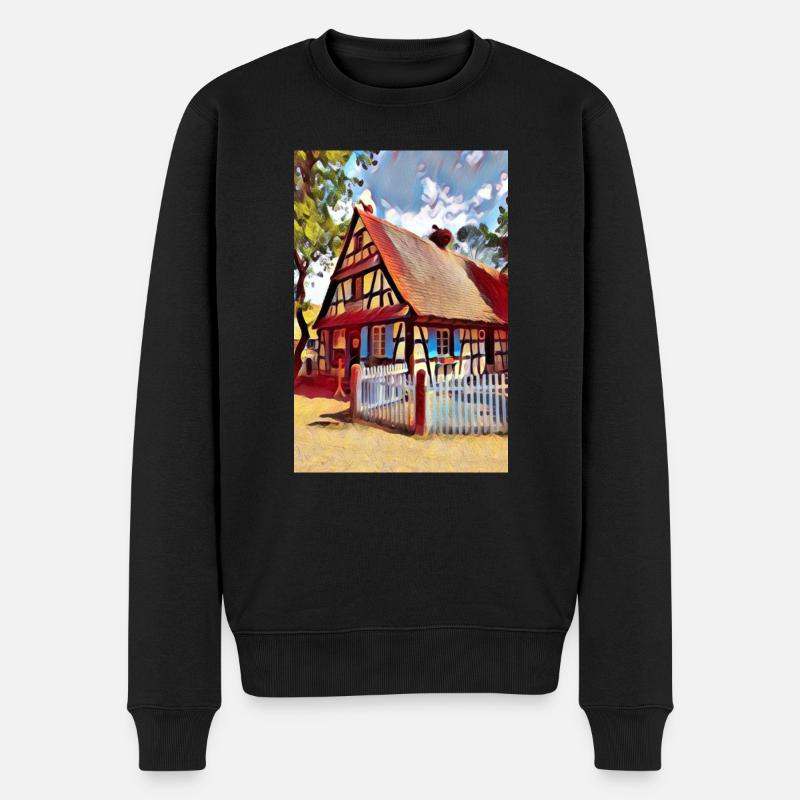 Elsässische Hauszeichnung - Männer Premium Bio Pullover - Schwarz