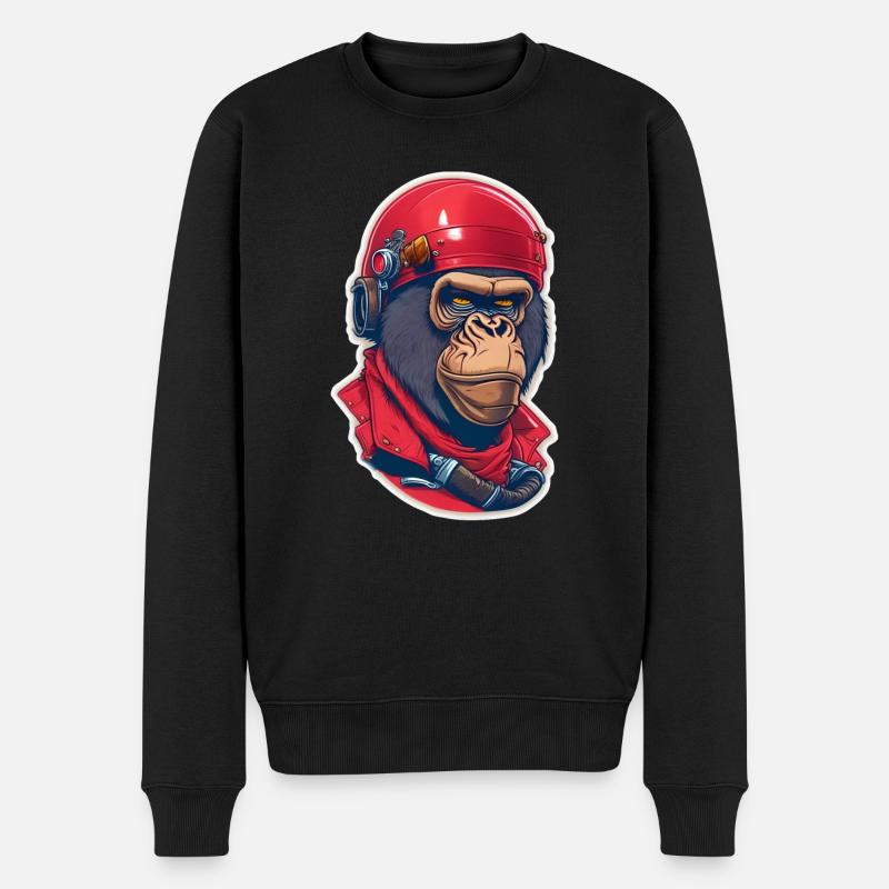 Gorilla Biker-Affe - Männer Premium Bio Pullover - Schwarz