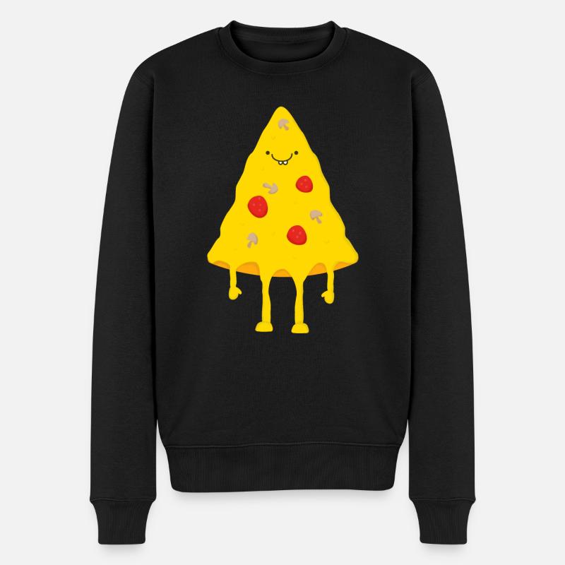 Glückliche Pizza - Männer Premium Bio Pullover - Schwarz