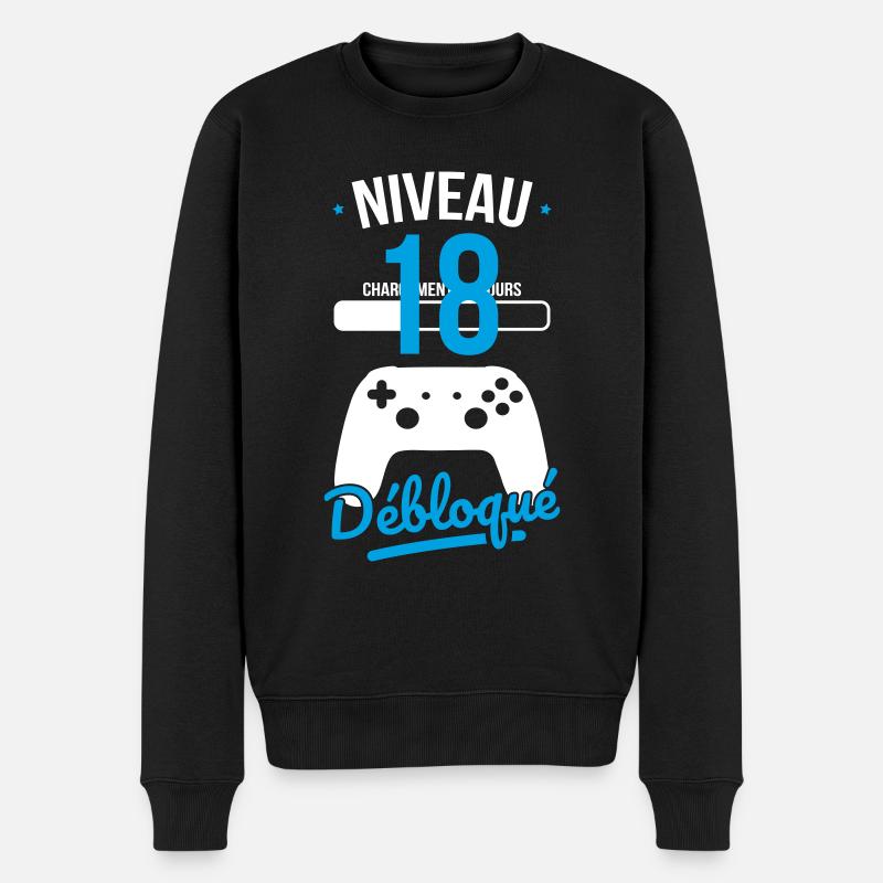 Anniversaire 18 ans - Niveau 18 débloqué - Gamer - Pull Premium bio Homme - noir