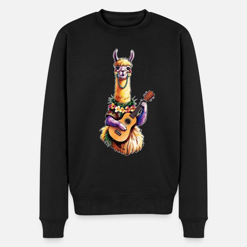 Lama spielt Ukulele - bunt - Männer Premium Bio Pullover - Schwarz