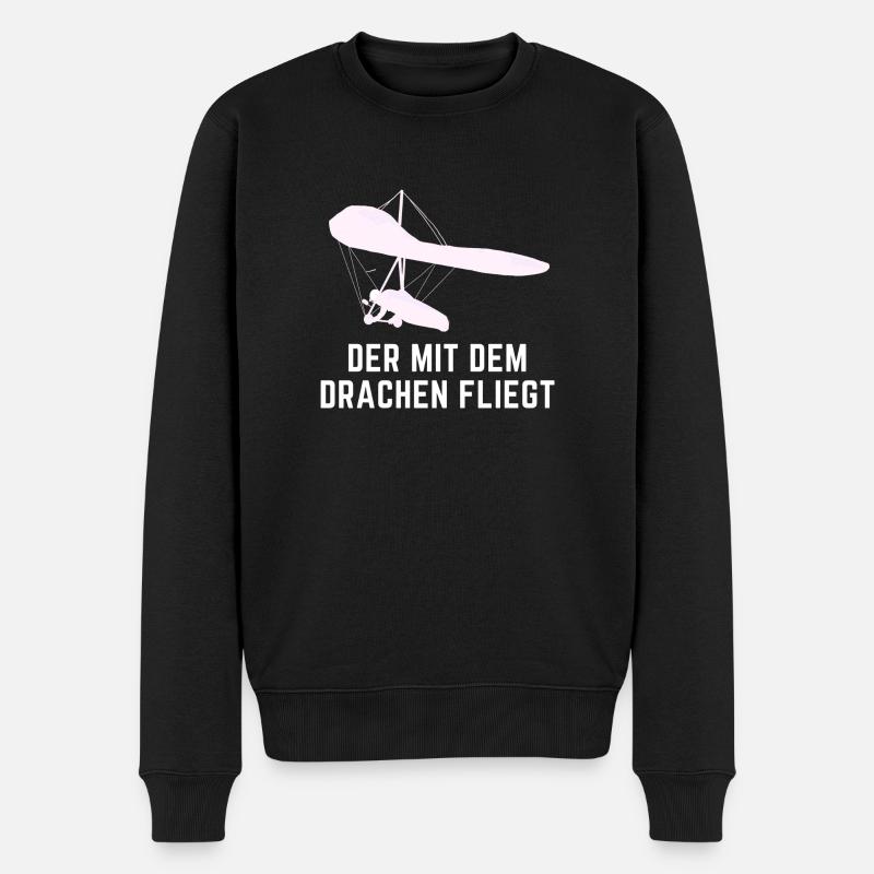 Der mit dem Drachen fliegt - Männer Premium Bio Pullover - Schwarz