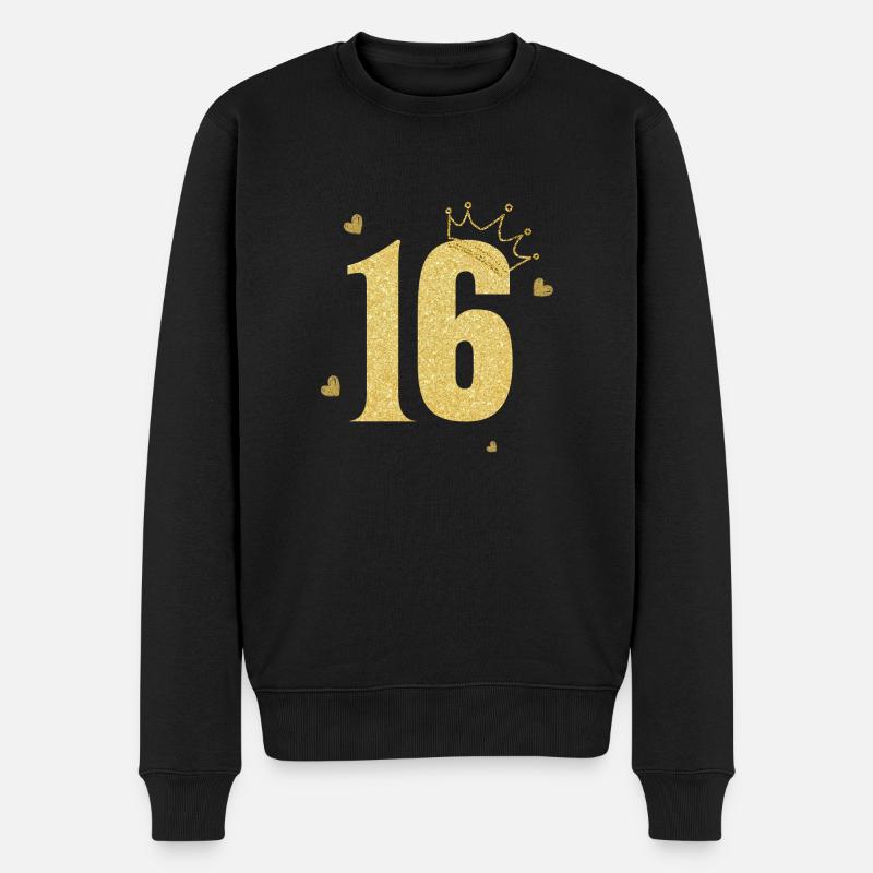 Goldene Krone zum 16-jährigen Jubiläum - Männer Premium Bio Pullover - Schwarz