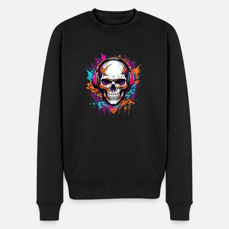 Bunter Totenkopf - Männer Premium Bio Pullover - Schwarz