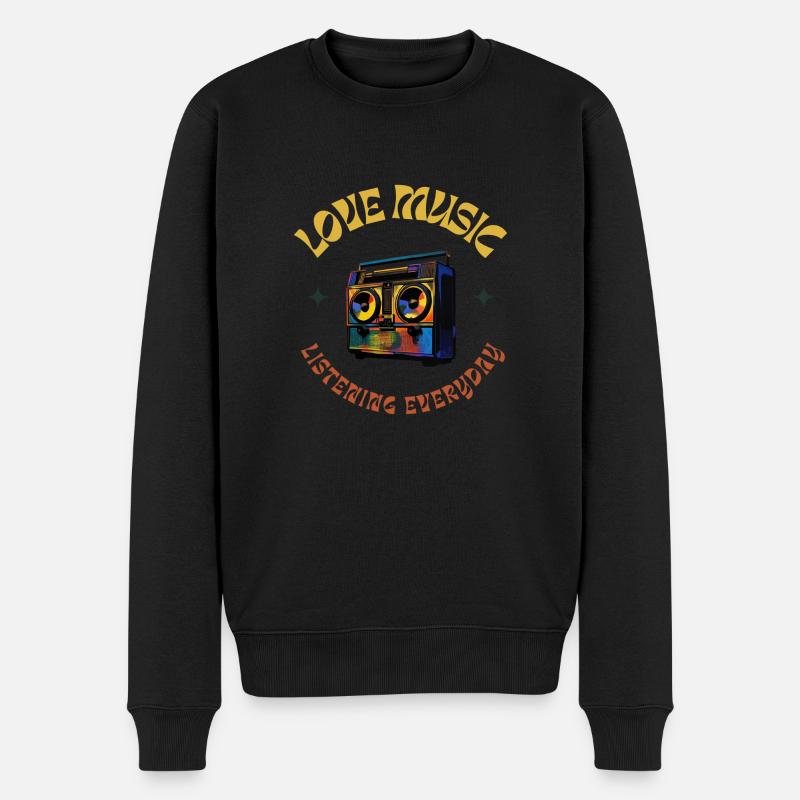 love music listening everyday - Männer Premium Bio Pullover - Schwarz