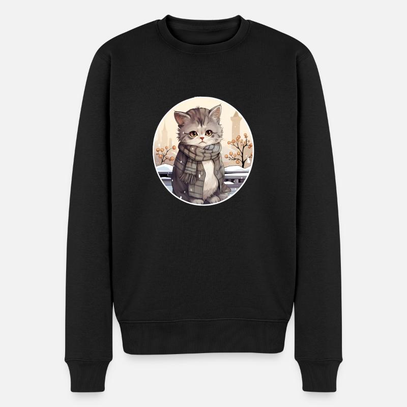 Stadtkatze im Schnee - Männer Premium Bio Pullover - Schwarz