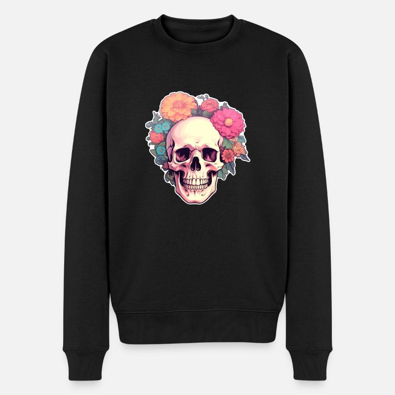 Crâne humain et fleurs 2 - Pull Premium bio Homme - noir