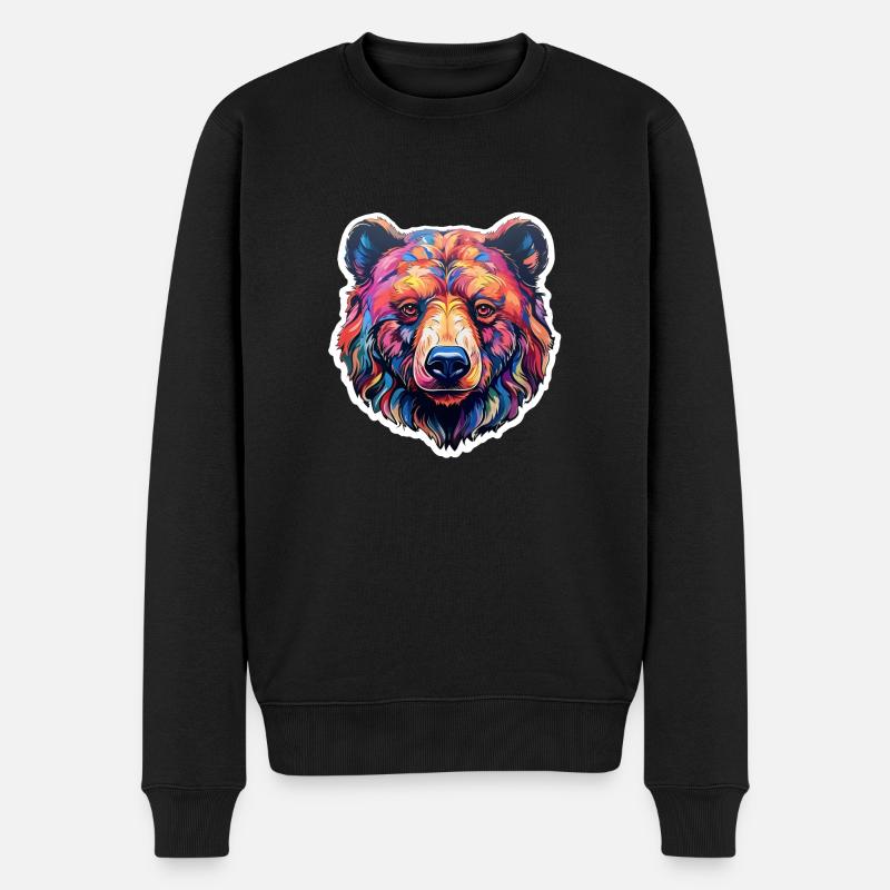 Ours psychédélique et coloré - Pull Premium bio Homme - noir