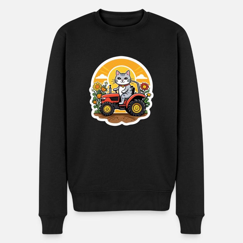 Katze bauern blume sonne - Männer Premium Bio Pullover - Schwarz