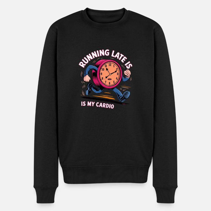 Spät dran zu kommen ist mein Cardio - Männer Premium Bio Pullover - Schwarz