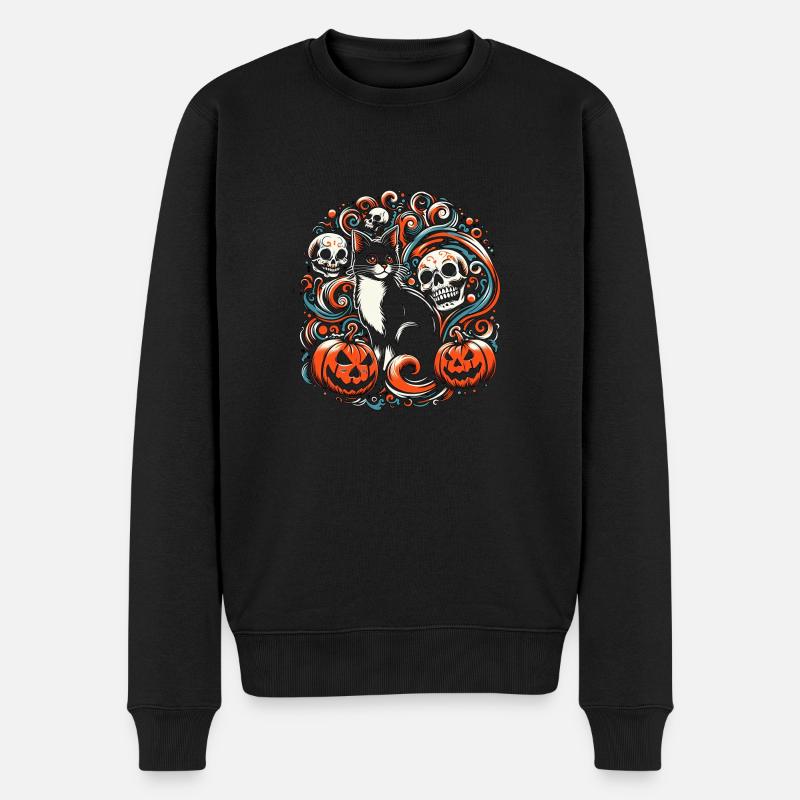Chat d’Halloween avec des citrouilles - Pull Premium bio Homme - noir